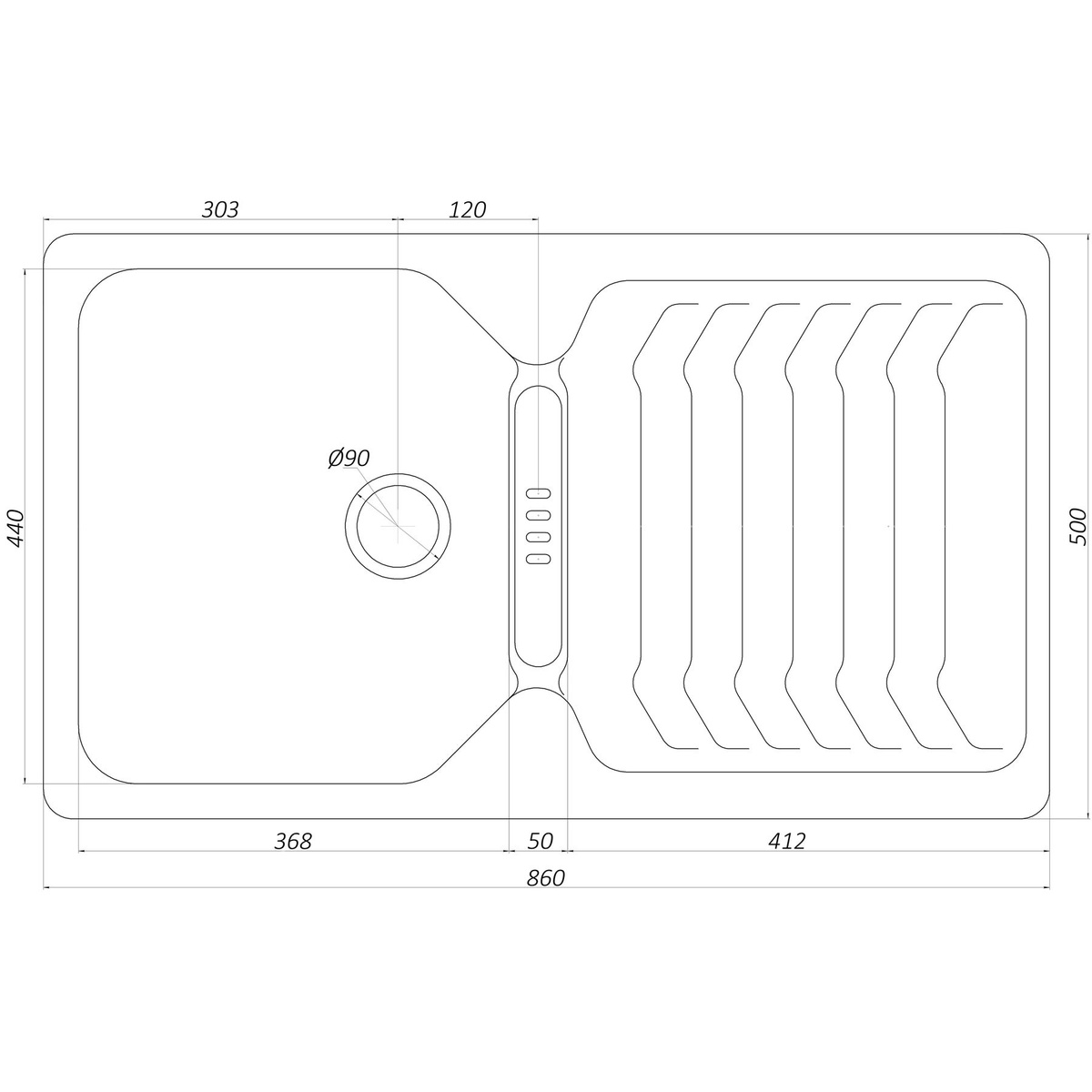 Кухонная мойка керамическая прямоугольная GLOBUS LUX BOREN 500мм x 860мм бежевый без сифона 000006102