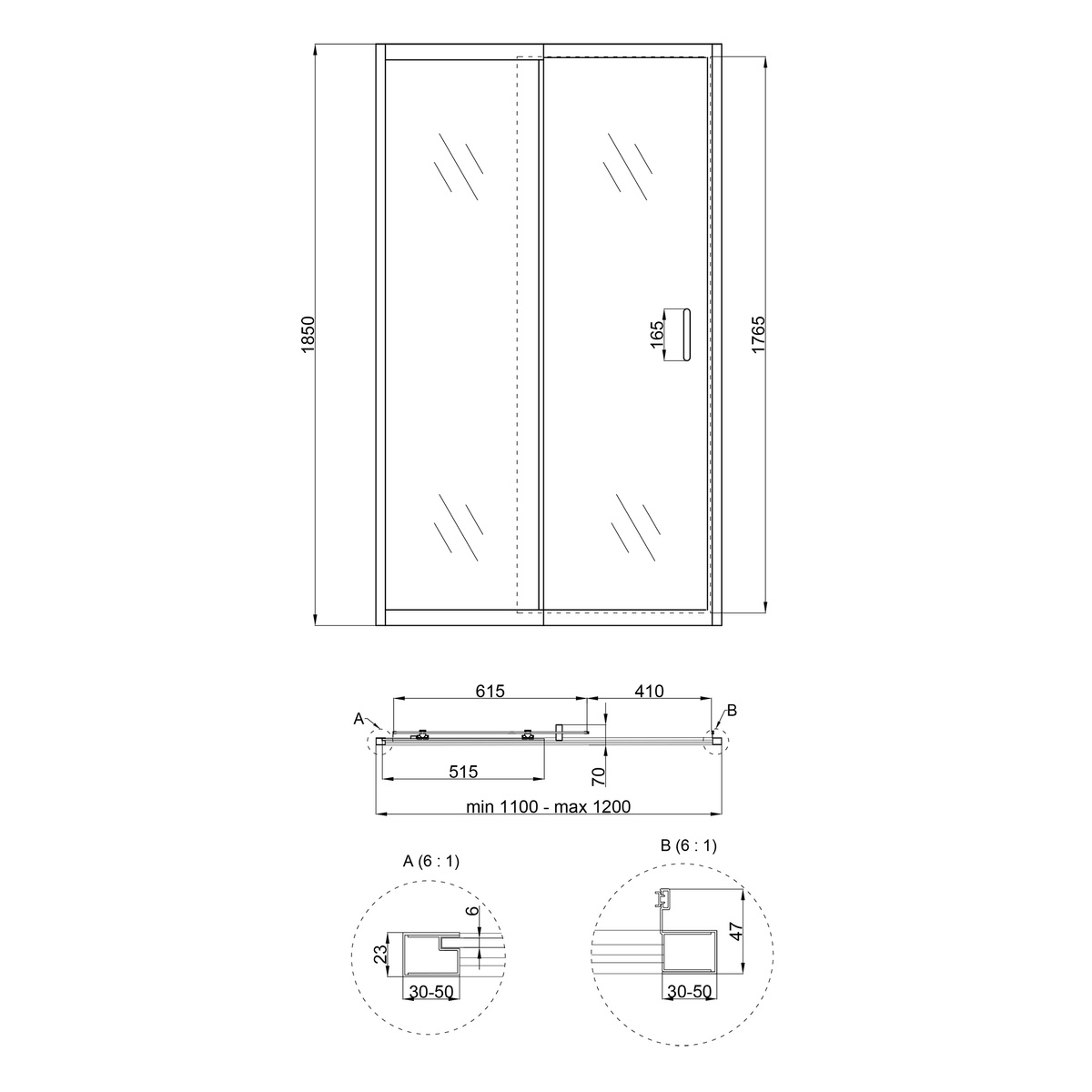 Двері для душової ніші Q-TAP Taurus скляні універсальні розсувні 185x120см прозорі 6мм профіль хром TAUCRM201112C6
