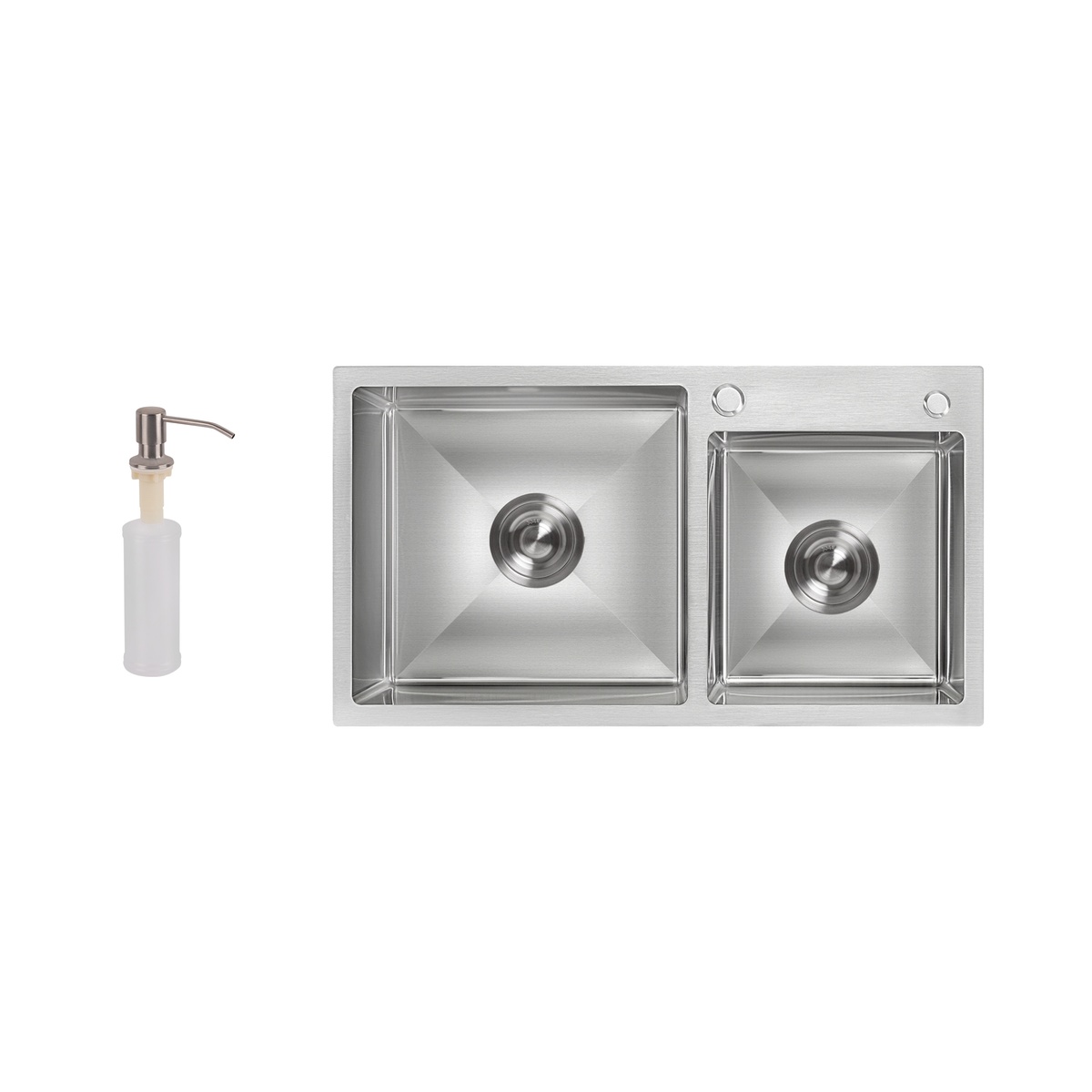 Кухонна мийка із нержавійки прямокутна врізна під стільницю LIDZ 430мм x 780мм матова 3мм на дві чаші із сифоном LIDZH7843BRU3010