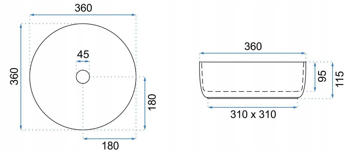 Умывальник накладной REA SAMI MARBLE MAT REA-U8703 360x360x115мм круглый мрамор
