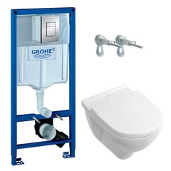 Комплект інсталяції GROHE Rapid SL/O.Novo кнопка хром безобідковий унітаз VILLEROY&BOCH з кришкою мікроліфт дюропласт 5660HR01_38772001