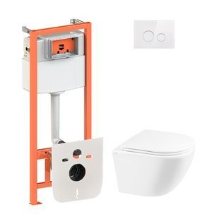 Комплект инсталляции Q-TAP Nest/Robin кнопка белая безободковый унитаз Q-TAP с крышкой микролифт QT044RO42623