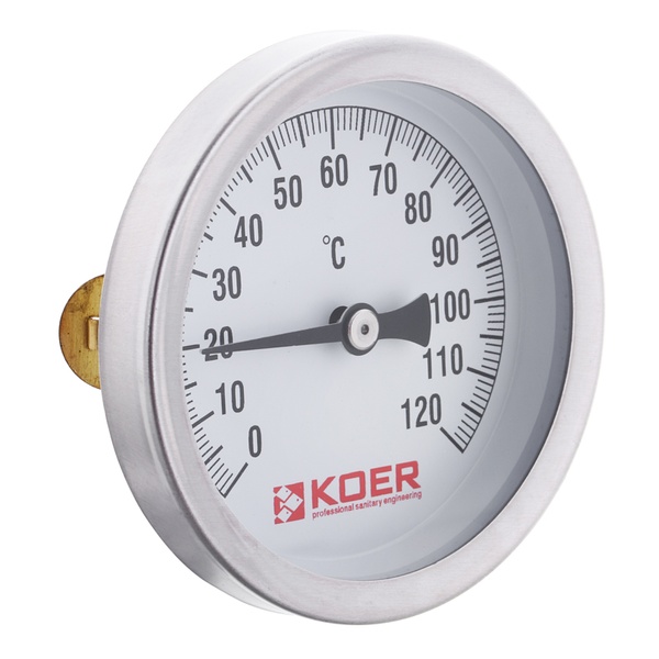 Термометр накладной KOER KT.672A 120°C с задним подключением корпус Ø63 мм KR2897