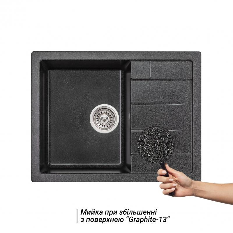 Мийка на кухню керамічна прямокутна LIDZ GRF-13 495мм x 650мм чорний із сифоном LIDZGRF13650500200