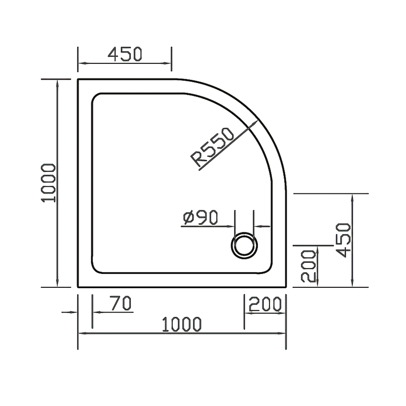 Піддон для душової кабіни EGER SMC 599-1010R 100x100x3.5см напівкруглий композитний без сифону білий