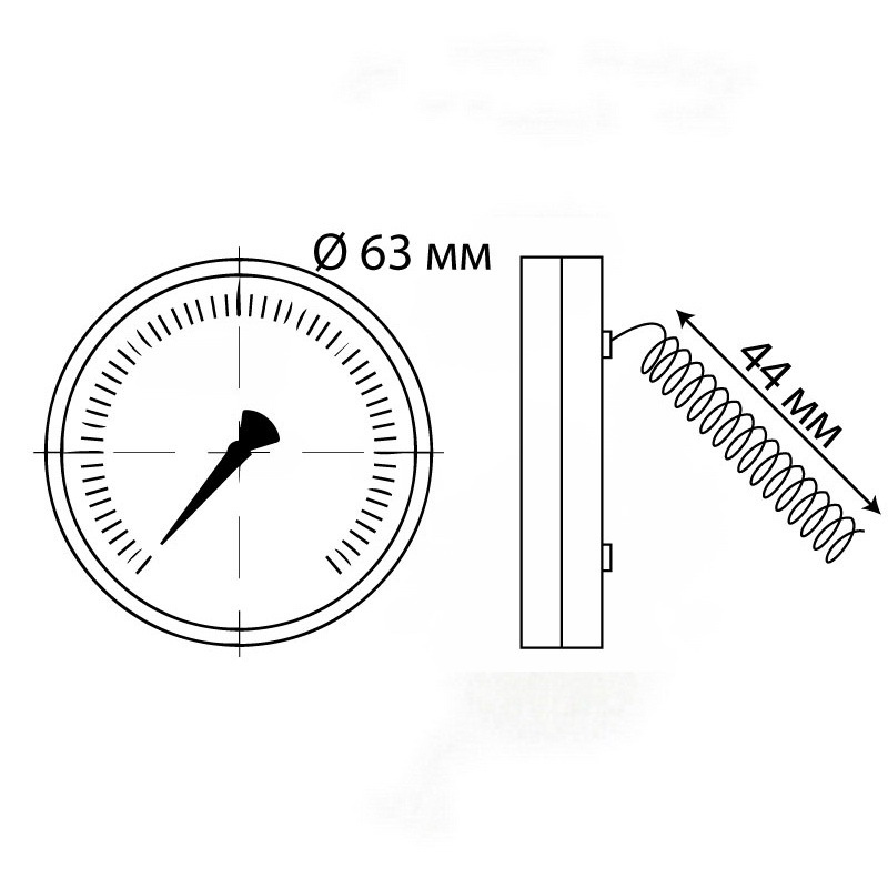 Термометр накладной KOER KT.672A 120°C с задним подключением корпус Ø63 мм KR2897
