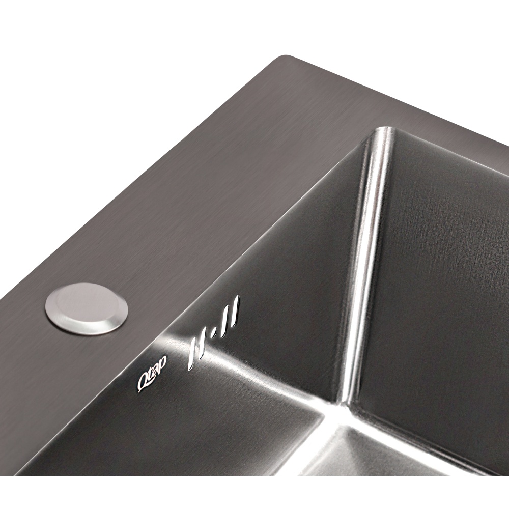 Кухонна мийка із нержавіючої сталі квадратна врізна під стільницю Q-TAP 500мм x 500мм матова 2.7мм чорний із сифоном QTD5050BLPVD10