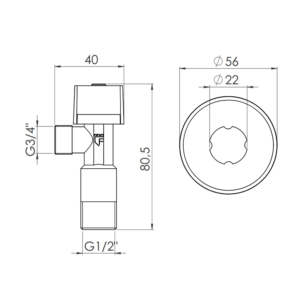 Кран кульовий побутовий SANDI FORTE кутовий 1/2"x3/4" зв-зв SF340W1520