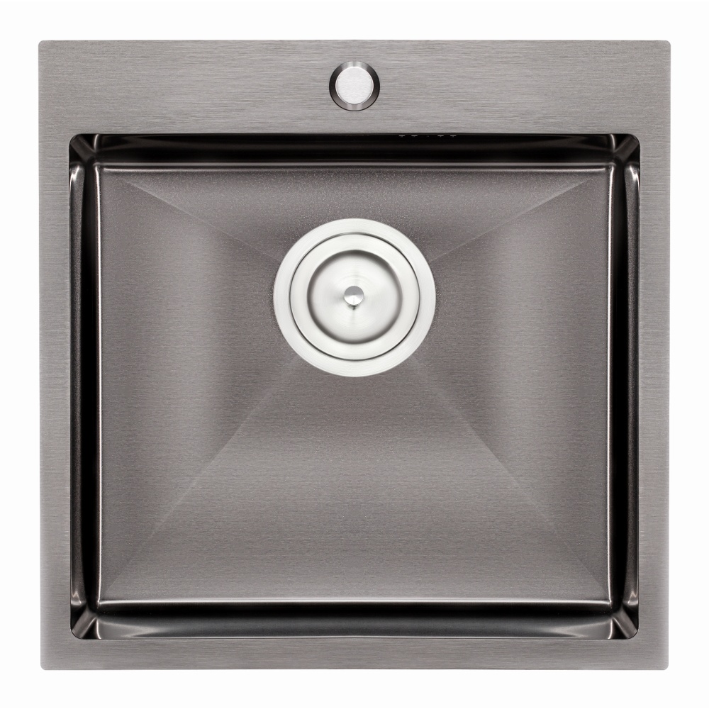 Кухонна мийка із нержавіючої сталі квадратна врізна під стільницю Q-TAP 500мм x 500мм матова 2.7мм чорний із сифоном QTD5050BLPVD10