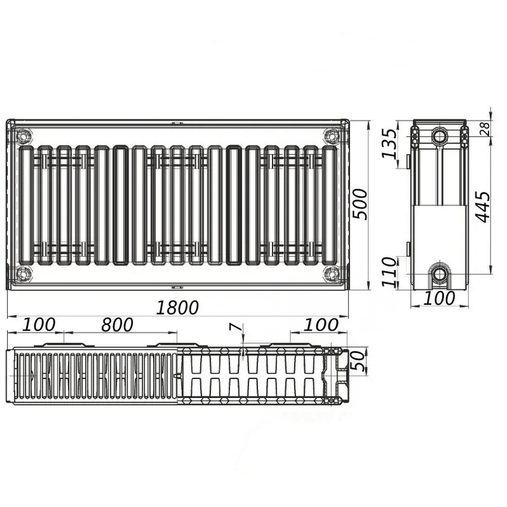 Стальной панельный радиатор отопления KALITE 500x1800 мм нижнее подключение класс 22 000023247