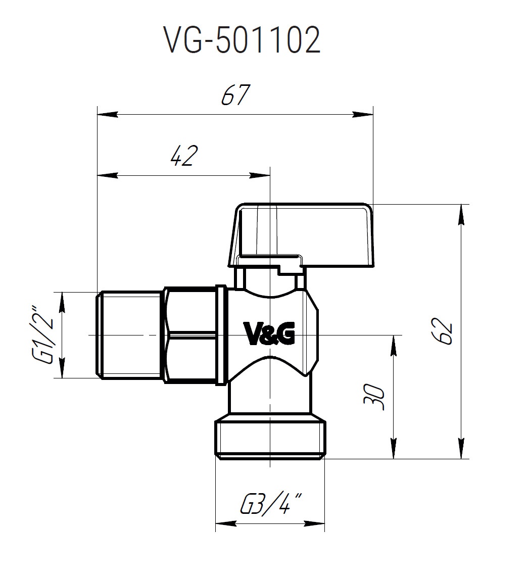 Кран кульовий побутовий V&G VALOGIN кутовий 1/2"x3/4" зв-зв SQ-1045319