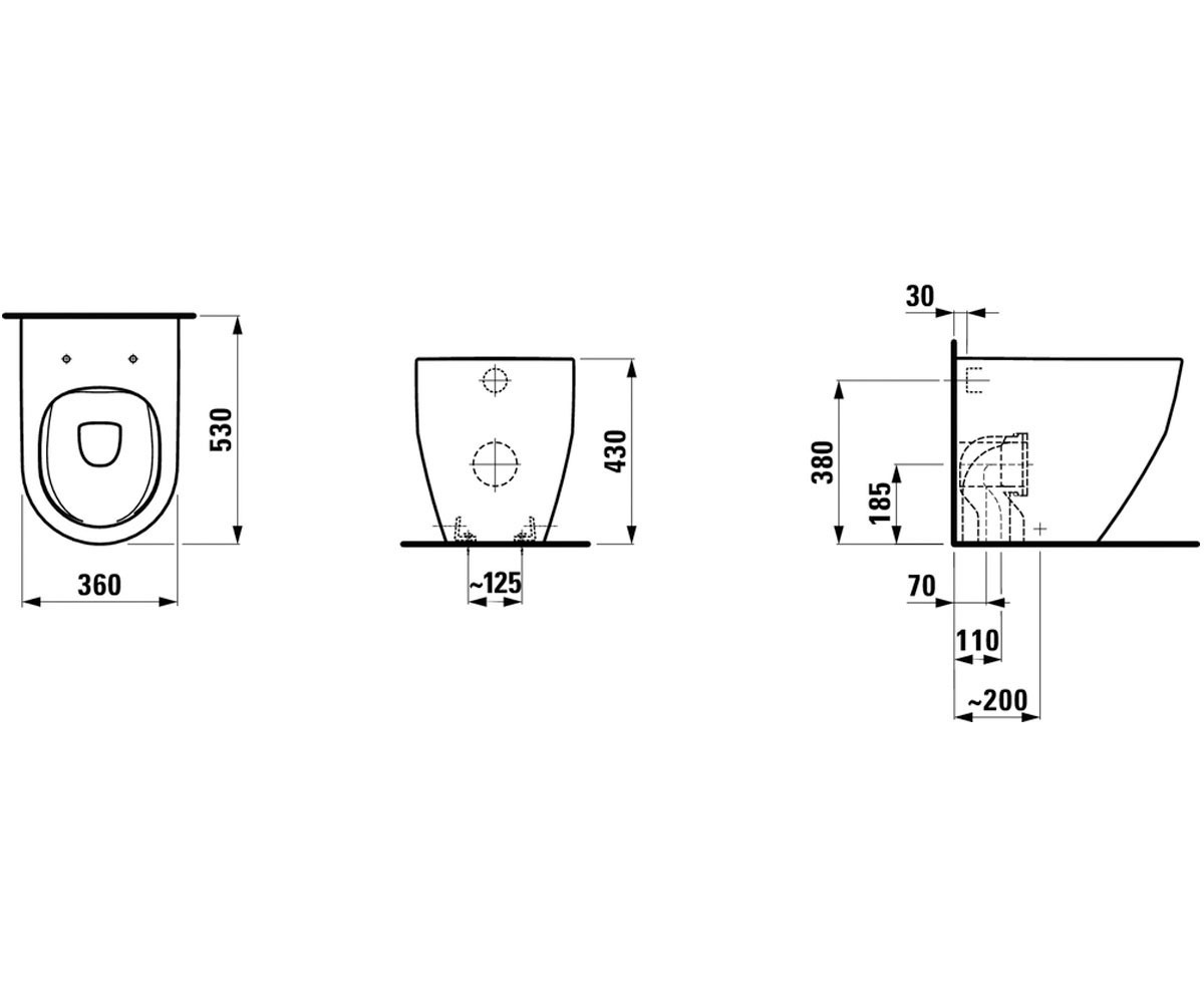 Унитаз-компакт напольный безободковый белый без бачка LAUFEN PRO без сиденья выпуск в стену H8229560000001