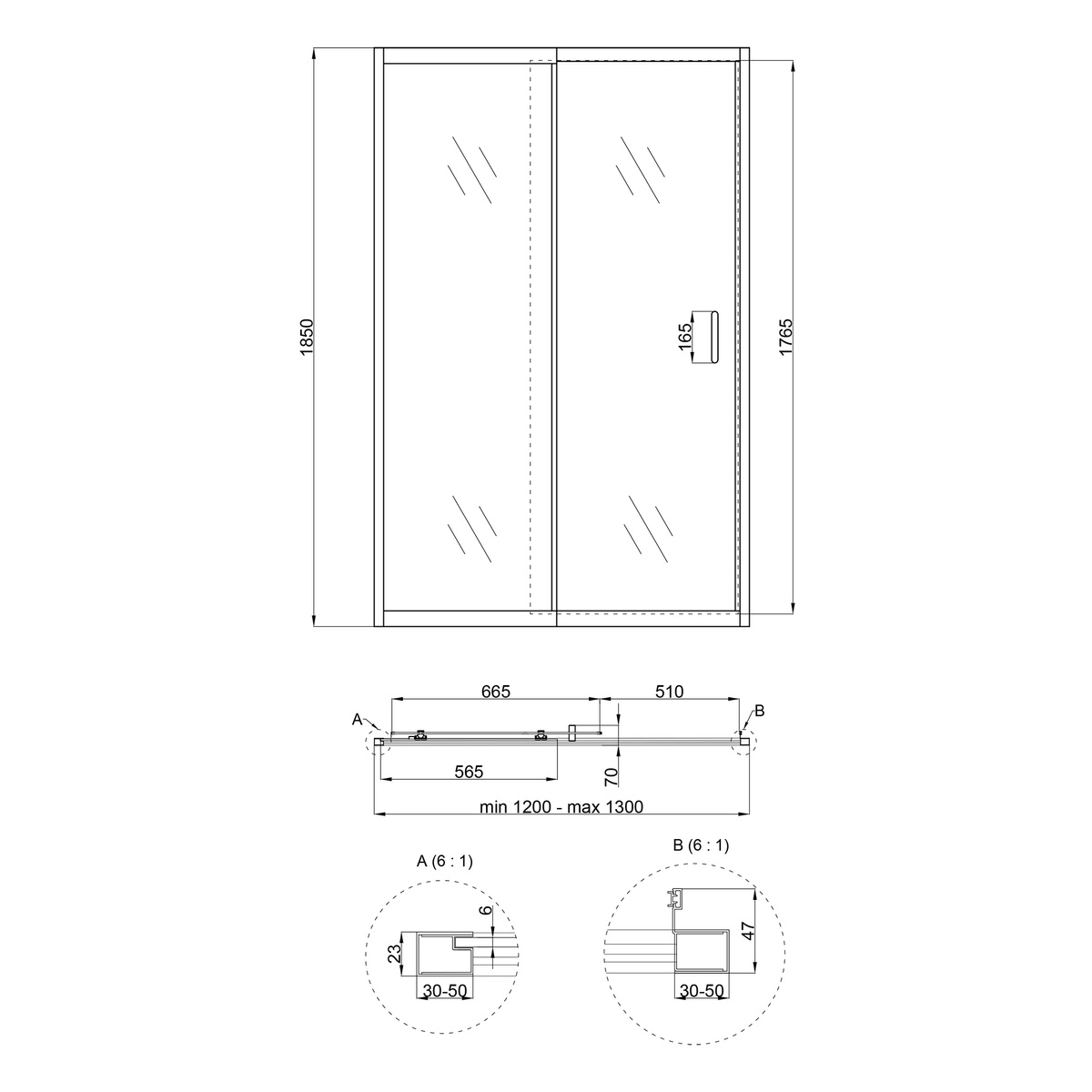 Дверь для душевой ниши Q-TAP Taurus стеклянная универсальная раздвижная 185x130см прозрачная 6мм профиль хром TAUCRM201213C6