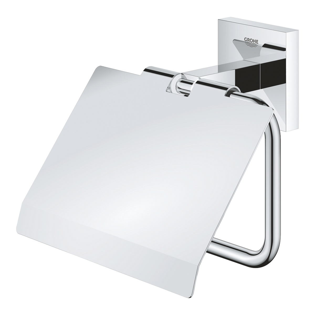 Держатель для туалетной бумаги с крышкой GROHE QuickFix Start Cube прямоугольный металлический хром 41102000