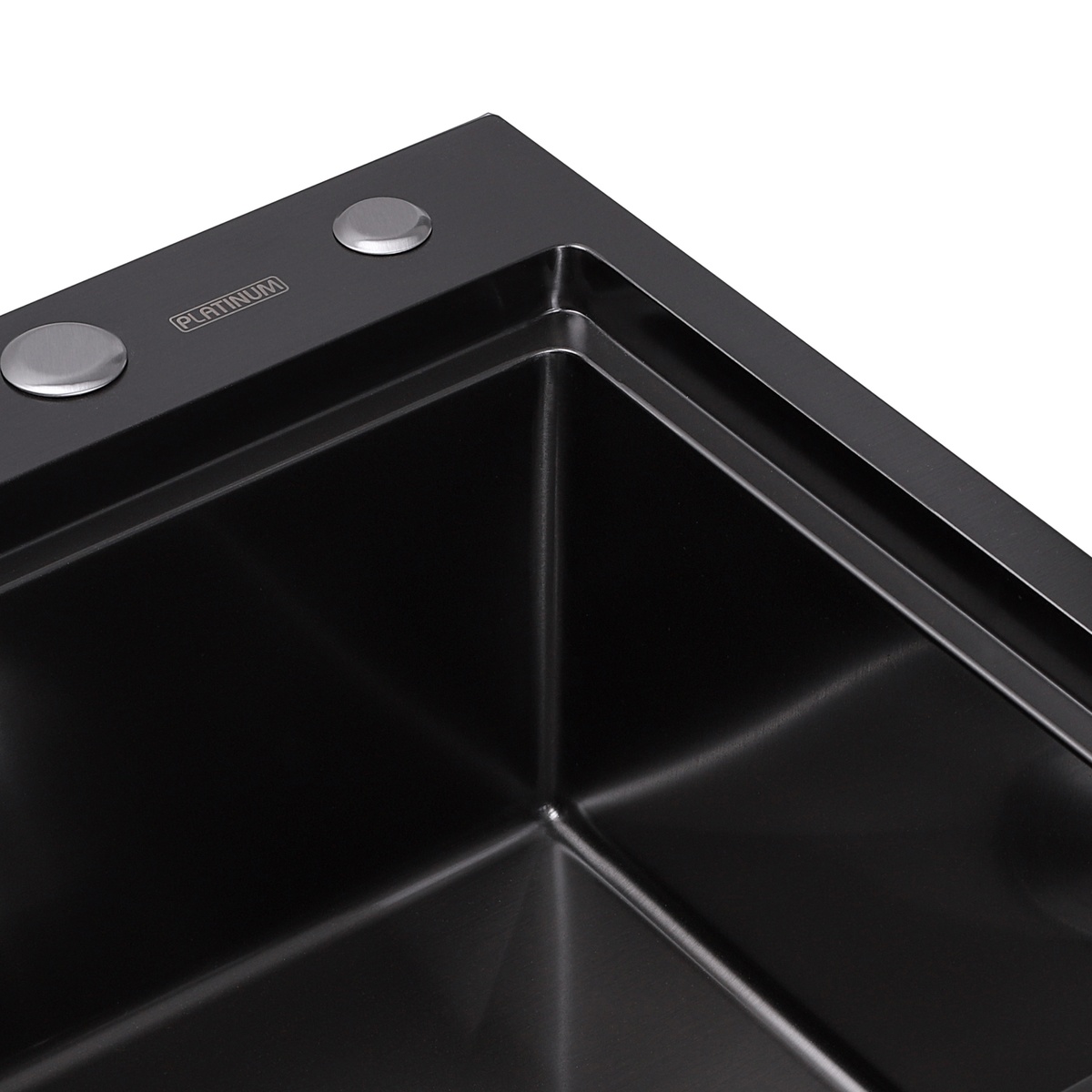 Мойка для кухни из нержавеющей стали прямоугольная PLATINUM Handmade PVD 580x480x220мм матовая 3мм черная с сифоном PLS-A32278