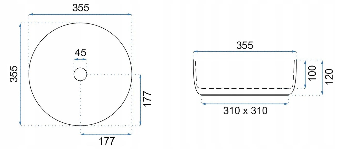 Умывальник накладной REA SAMI AIAX SHINY REA-U4522 355x355x120мм круглый мрамор