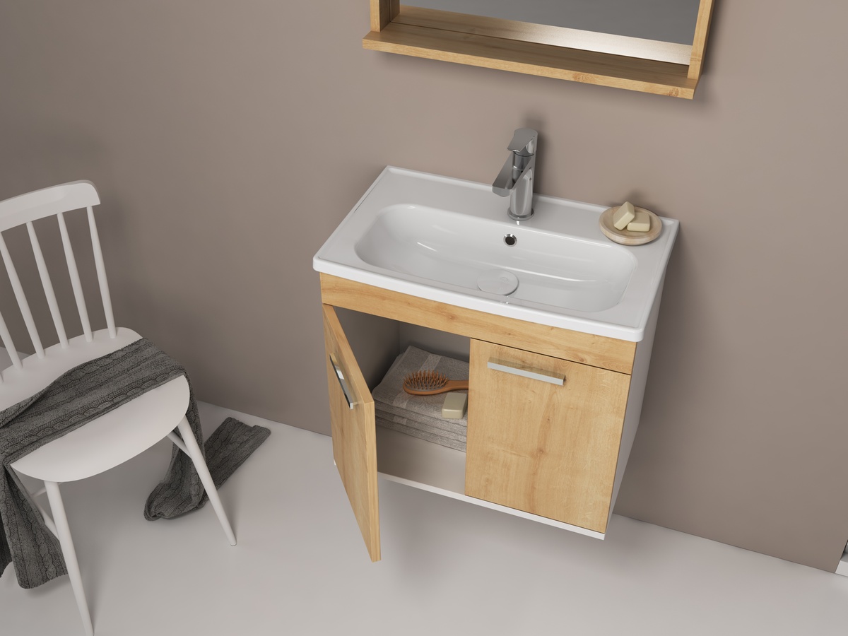 Набор мебели для ванны ROZZY JENORI FIRST коричневый (тумба, зеркало и умывальник с сифоном) RJ20600OK
