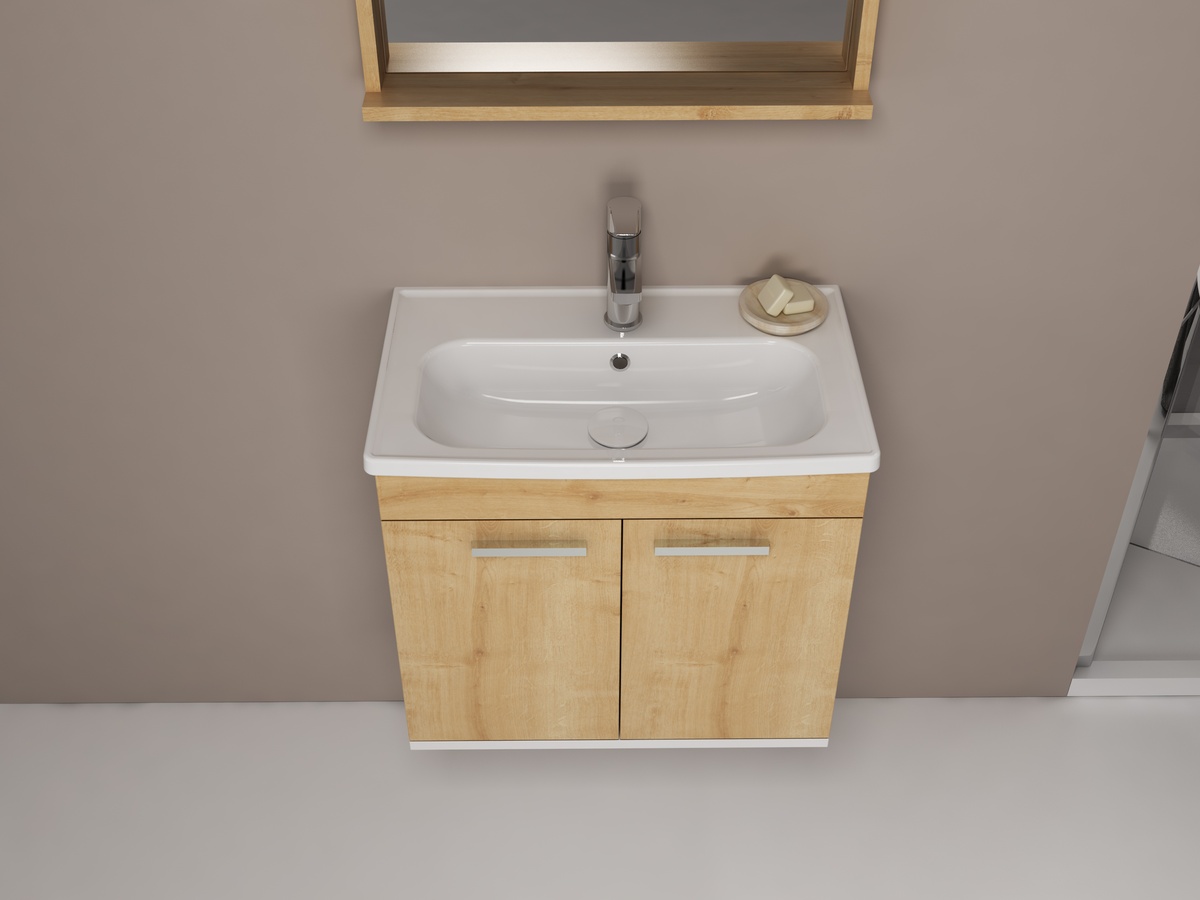 Набір меблів у ванну ROZZY JENORI FIRST коричневий (тумба, дзеркало та умивальник з сифоном) RJ20600OK