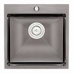 Кухонная мойка металлическая квадратная врезная под столешницу Q-TAP 500мм x 500мм матовая 2.7мм черный с сифоном QTD5050BLPVD10