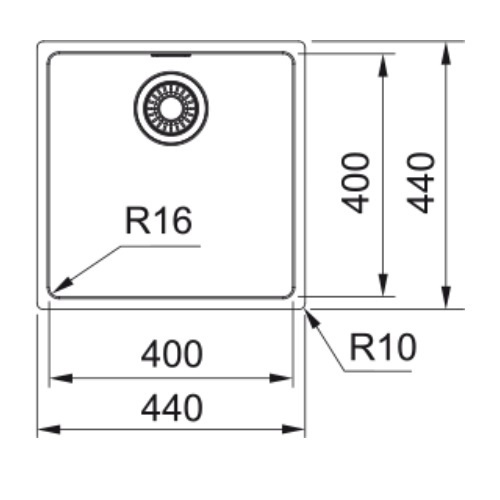 Мийка для кухні із нержавіючої сталі квадратна врізна під стільницю FRANKE Maris MRX 110-40 440x440x180мм глянцева 0.8мм без сифону 122.0598.646