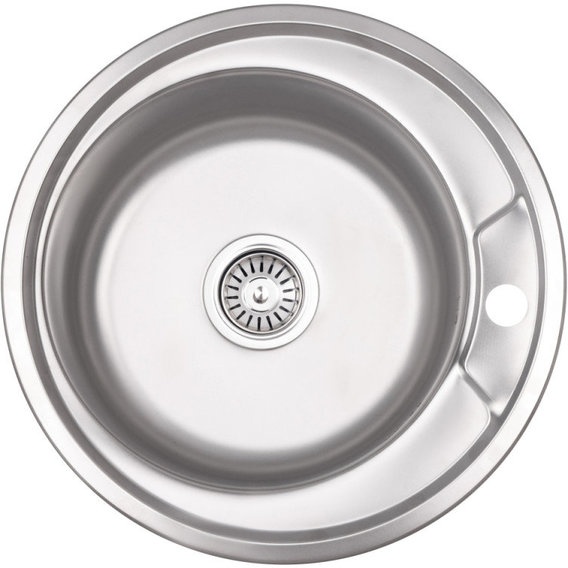 Мийка на кухню сталева кругла LIDZ 490мм x 490мм мікротекстура 0.8мм із сифоном LIDZ490ADEC