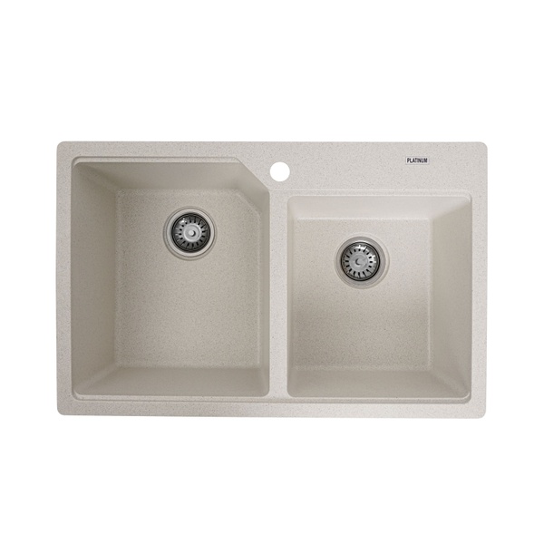 Мийка для кухні гранітна прямокутна PLATINUM 7850 HARMONY 780x500x200мм без сифону на дві чаші біла PLS-A26536