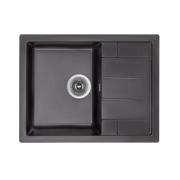 Мийка на кухню керамічна прямокутна LIDZ BLM-14 495мм x 645мм чорний із сифоном LIDZBLM14650500200