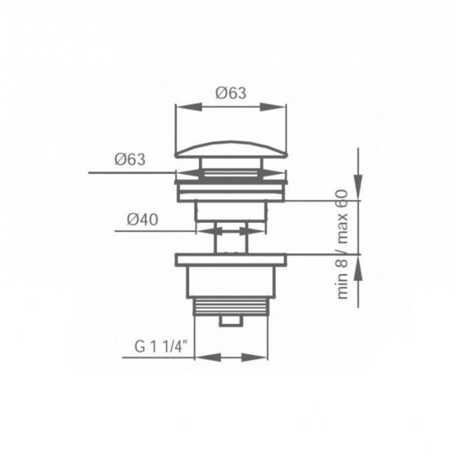 Донний клапан натискний для раковини GRB Hydro мм без переливу латунь 1 1/4" матований білий 05055011