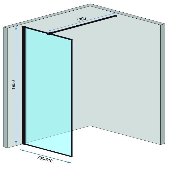 Стінка скляна для душу із тримачем 195x80см REA BLER скло прозоре 8мм REA-K7637