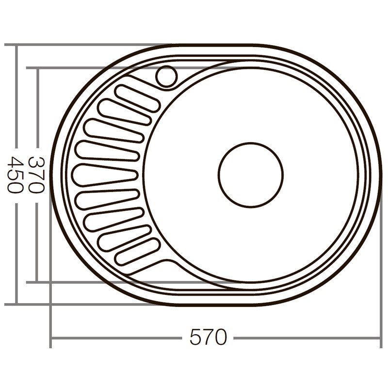 Мийка для кухні із нержавіючої сталі овальна ZERIX Z5745-06-180D 570x450x180мм мікротекстура 0.6мм із сифоном ZX1591