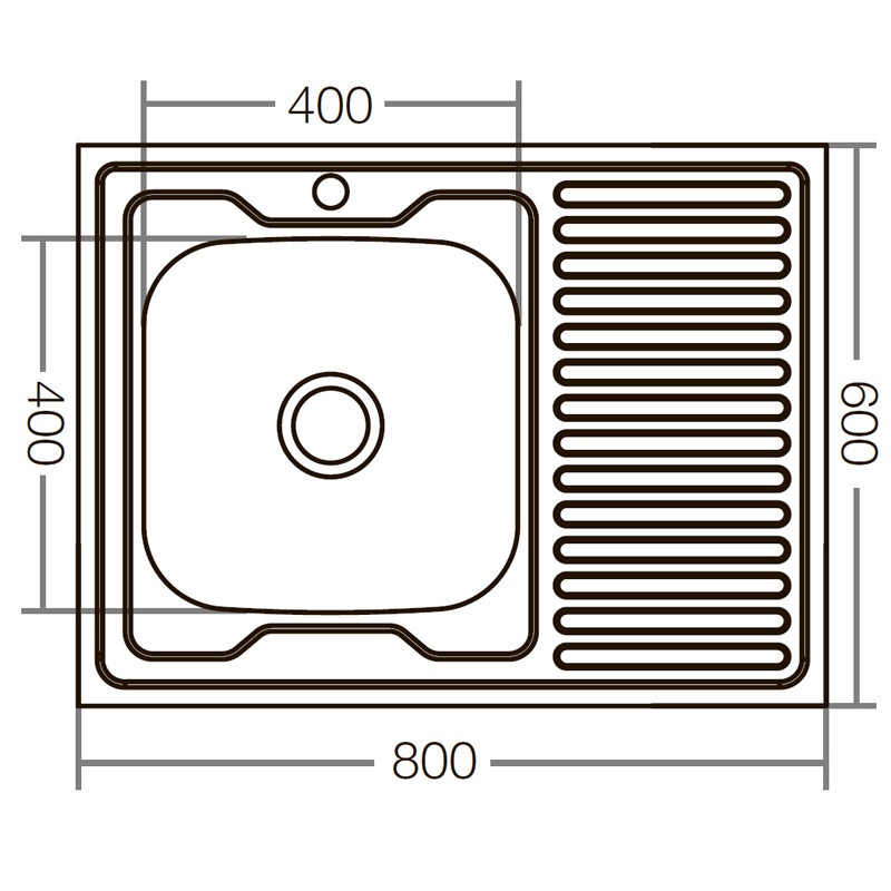 Мойка для кухни из нержавеющей стали прямоугольная накладная ZERIX Z8060L-06-160E 800x600x160мм матовая 0.6мм с сифоном ZX1616