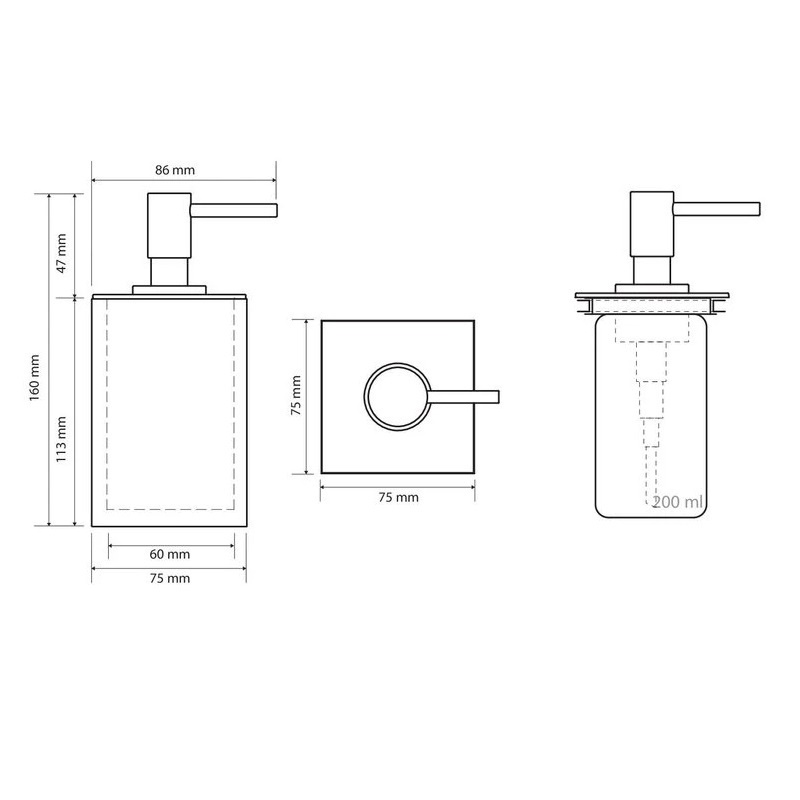 Дозатор для жидкого мыла BEMETA Gamma настольный на 200мл прямоугольный пластиковый хром 145709314