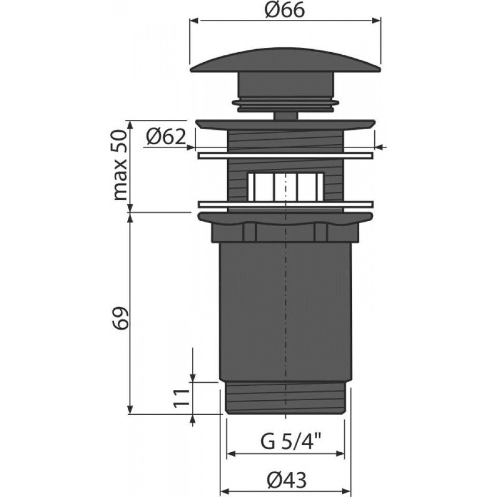 Донний клапан натискний для раковини ALCAPLAST із переливом латунь 1 1/4" матований чорний A392BLACK