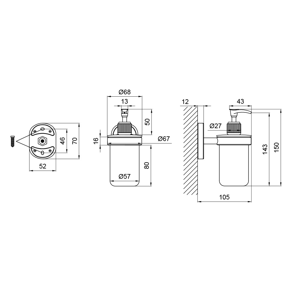 Дозатор для жидкого мыла настенный LIDZ 114 хром 200мл стекло LIDZCRM1140202