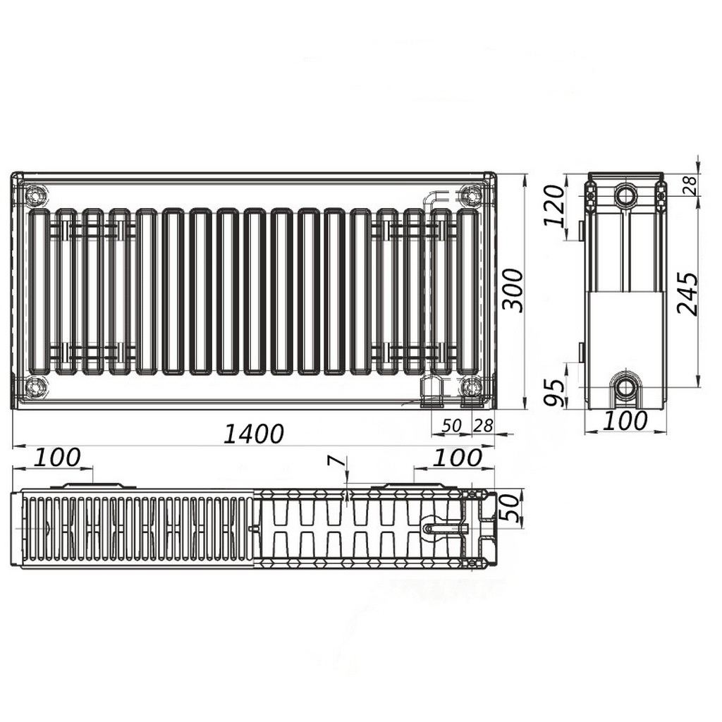 Сталевий панельний радіатор опалення KALITE 300x1400 мм нижнє підключення клас 22 000022636
