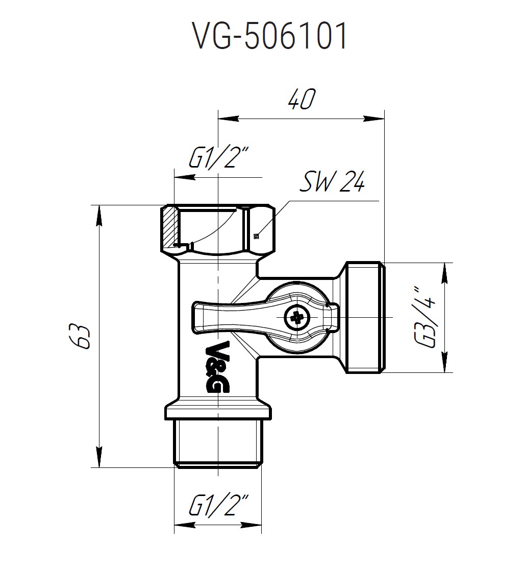Кран кульовий подвійний побутовий V&G VALOGIN кутовий 1/2"х3/4"х1/2" вн-зв-зв SQ-1045320