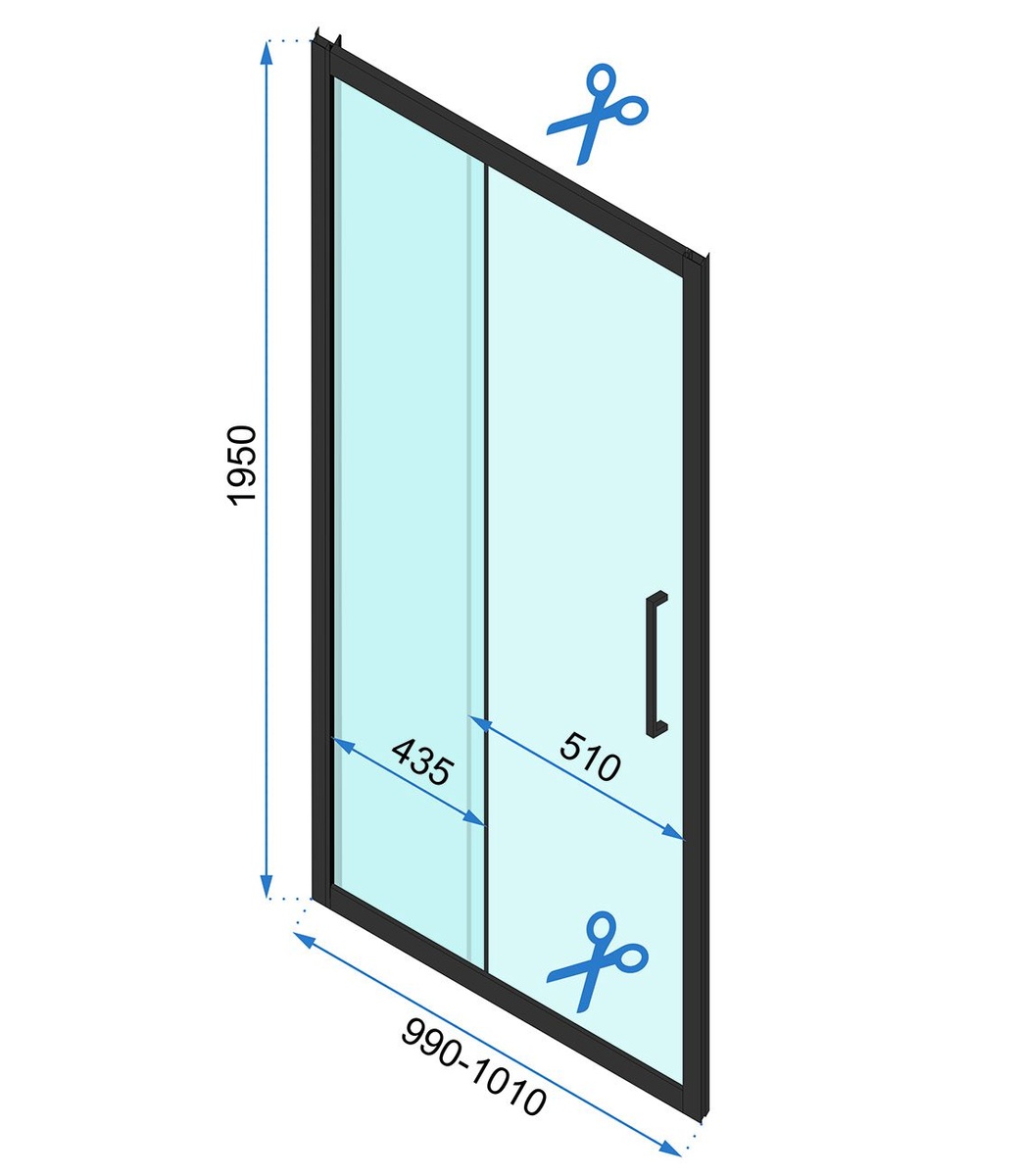 Двері скляні для душової ніші розсувні двосекційні REA RAPID SLIDE 100x195см прозоре скло 6мм профіль чорний REA-K6400