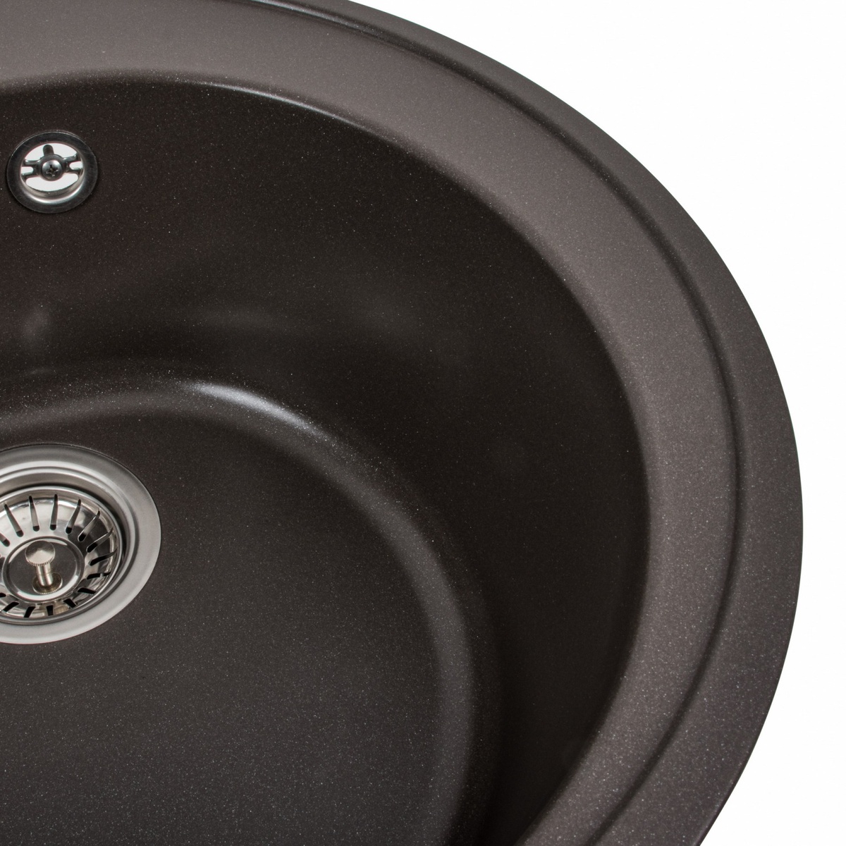Мийка для кухні гранітна кругла PLATINUM 510 LUNA 510x510x190мм без сифону чорна PLS-A39607