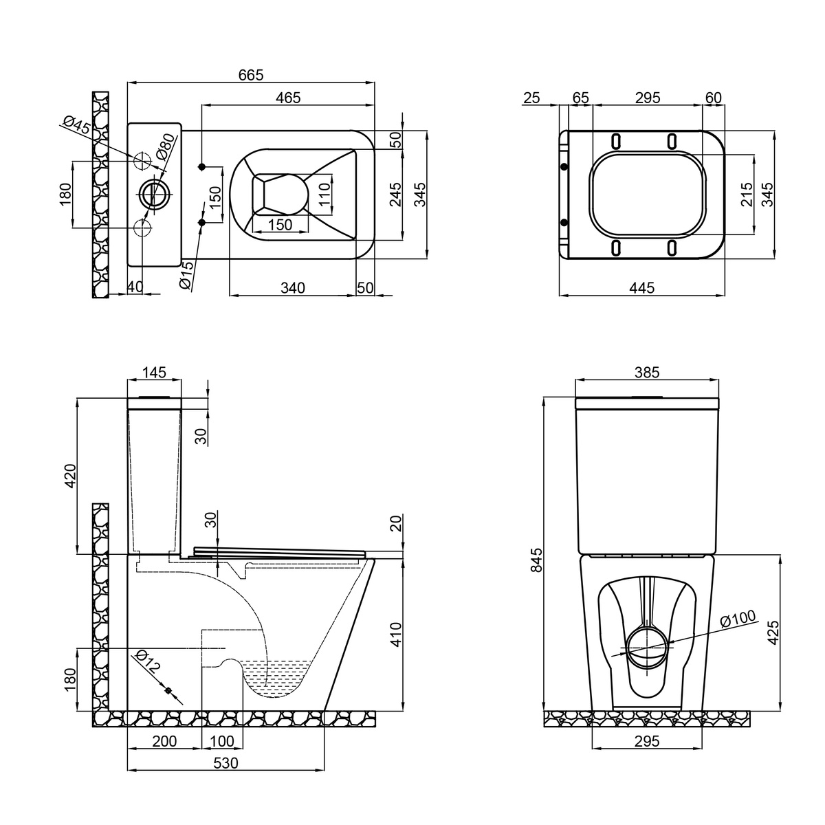Унитаз-компакт напольный безободковый белый Q-TAP Tern сиденье микролифт выпуск в стену QT17222093ARW