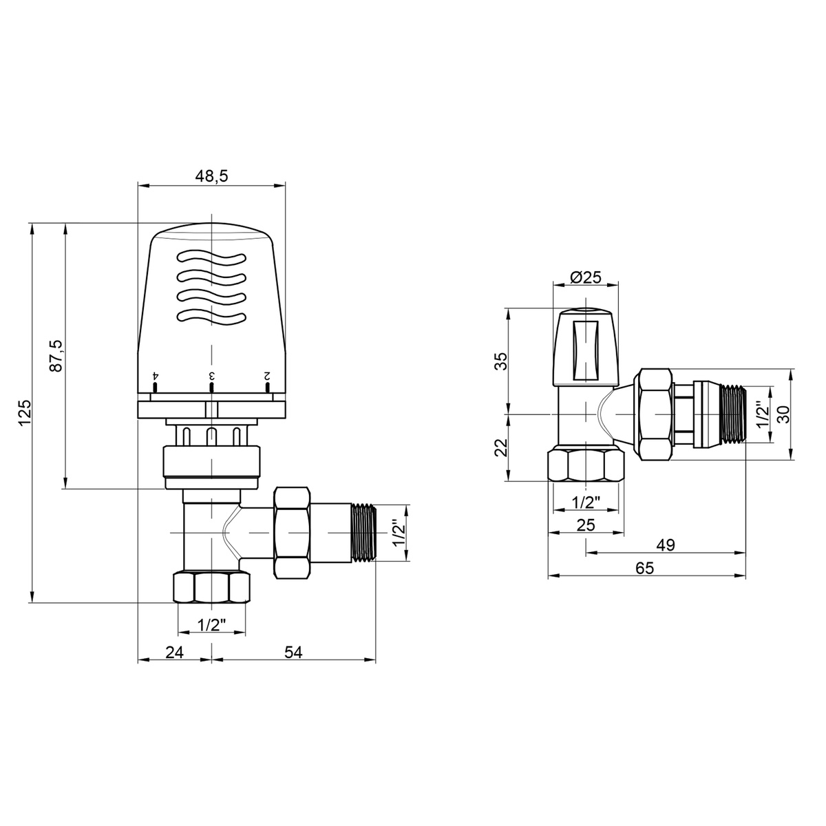 Термокомплект для радиатора ICMA угловой 1/2"x1/2" с преднастройкой с боковым подключением 82KITGAD061100