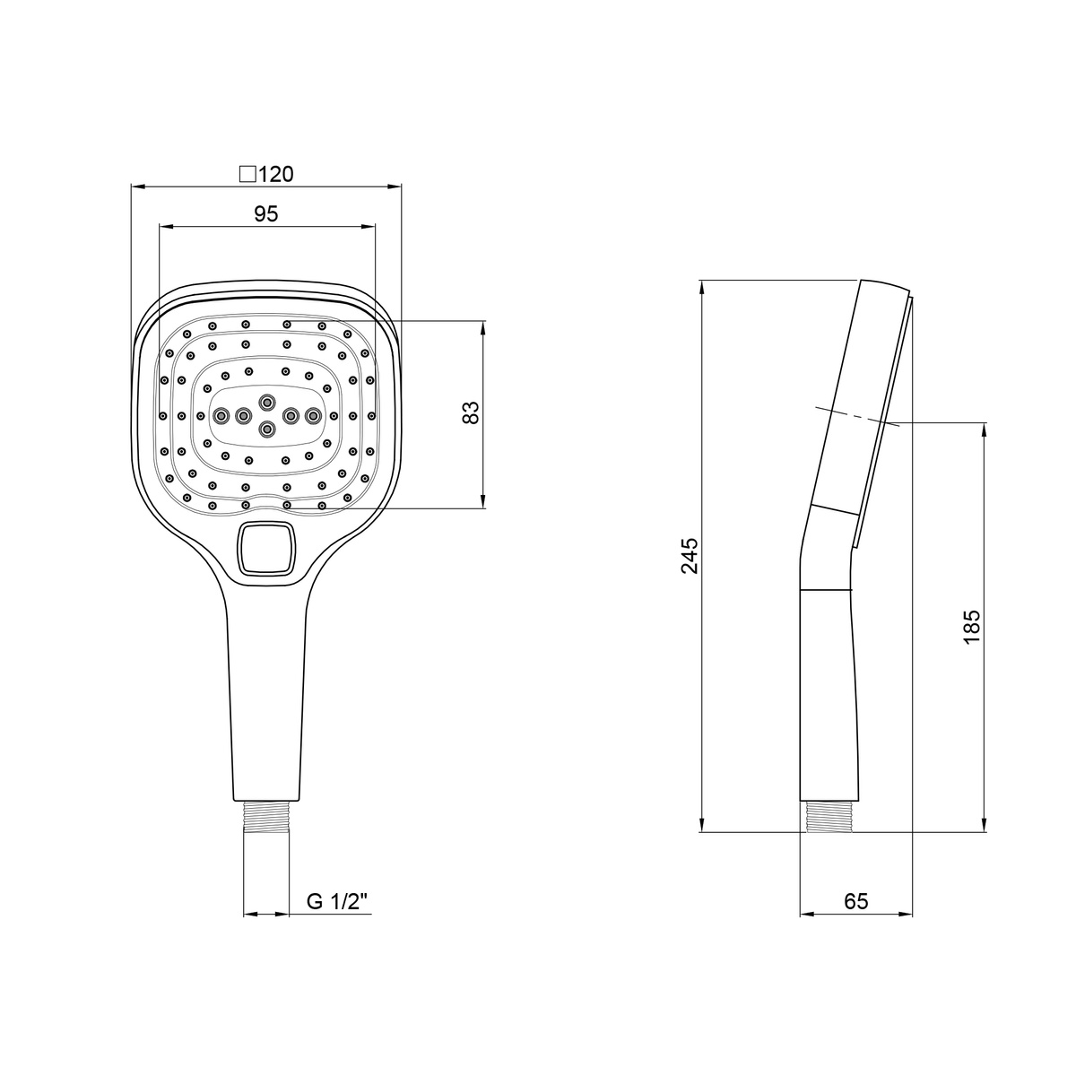 Ручний душ із кнопкою Q-TAP Rucni A120N3KCW 120x120мм хром пластик QTHLA120N3KCW