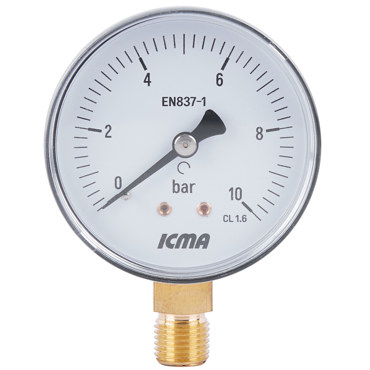 Манометр давления воды ICMA 244 на 10 бар с нижним подключением 1/4" корпус Ø63 мм 91244AB10