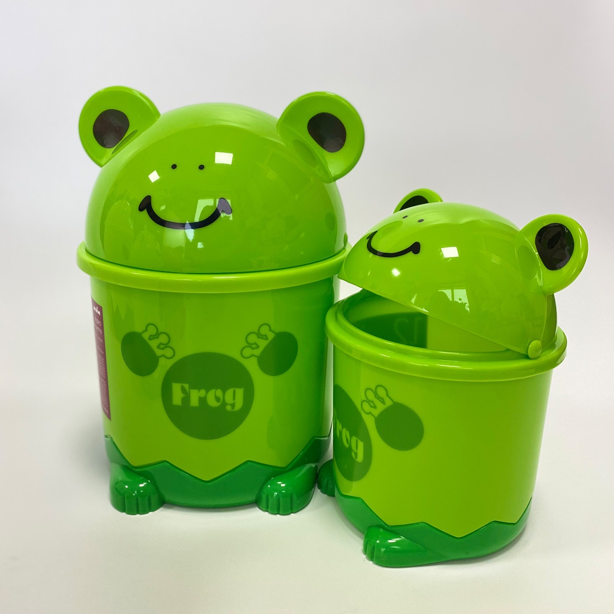 Відро для сміття на 3.2л кругле MVM Frog з кришкою 270x185x185мм пластикове зелене BIN-07 3,2L GREEN