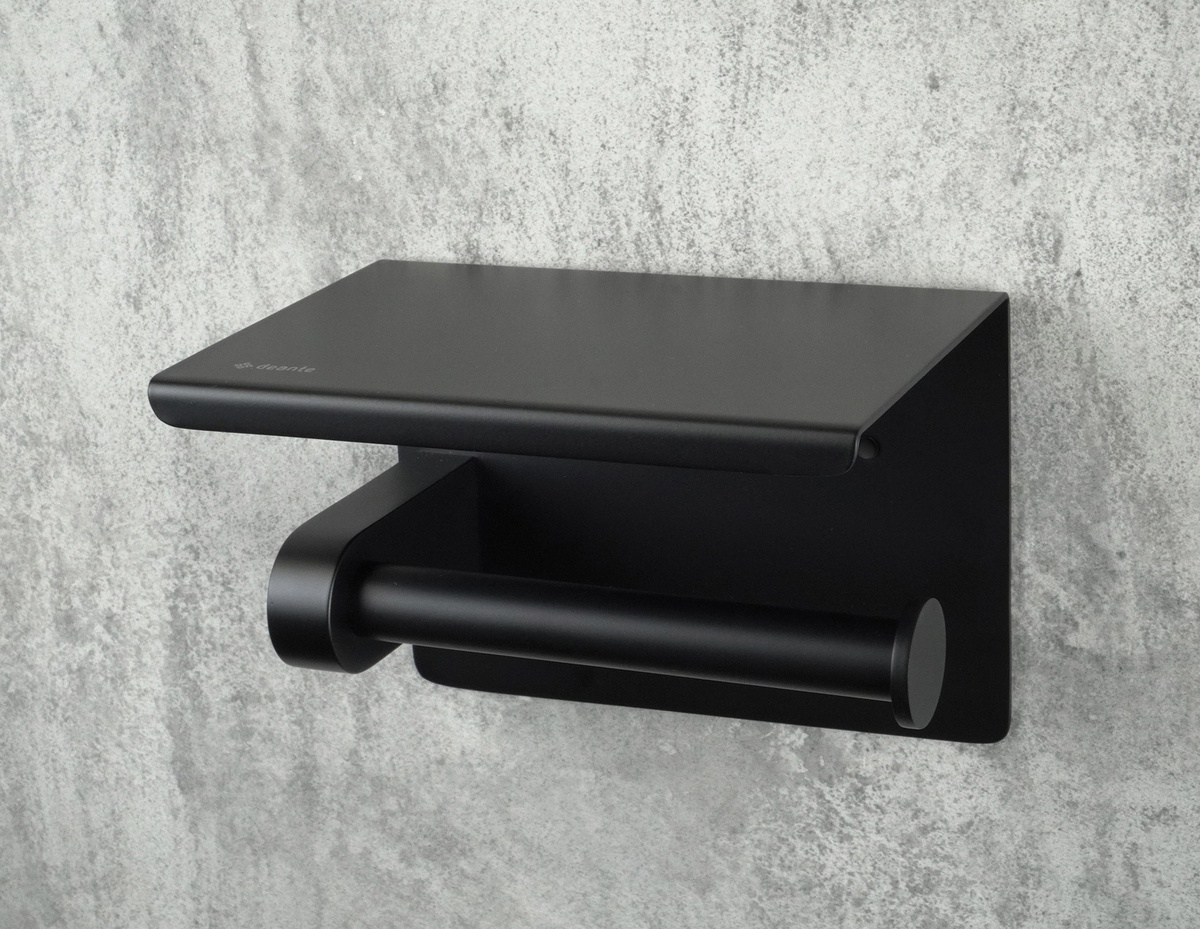 Тримач для туалетного паперу із поличкою DEANTE Round прямокутний із нержавіючої сталі чорний ADR_N221