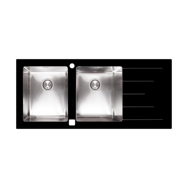 Кухонна мийка металева прямокутна APELL Pura 1170мм x 510мм чорний 1мм на дві чаші із сифоном PU1162IRBC