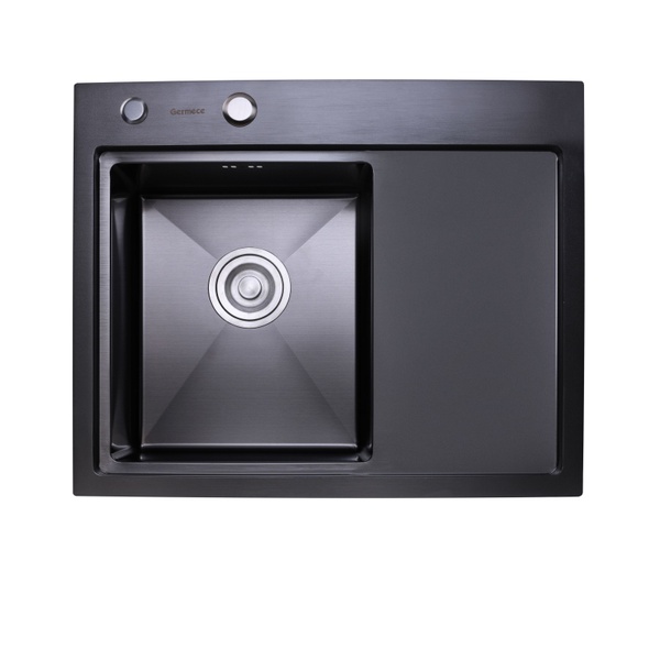 Мийка для кухні із нержавіючої сталі прямокутна PLATINUM Handmade PVD 580x480x220мм матова 3мм чорна із сифоном PLS-A32279