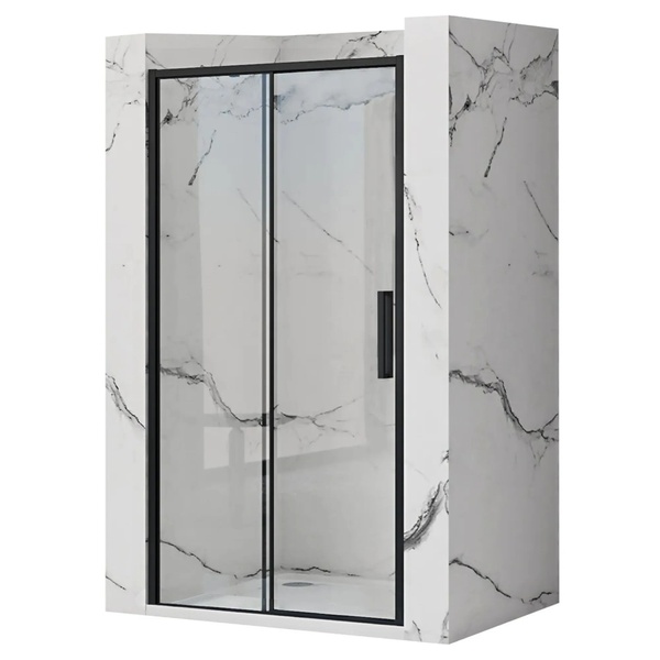 Двері скляні для душової ніші розсувні двосекційні REA RAPID SLIDE 100x195см прозоре скло 6мм профіль чорний REA-K6400