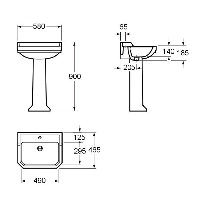 Раковина подвесная для ванной 580мм x 465мм VOLLE DON GRANDES белый прямоугольная с пьедесталом 13-13-133