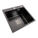 Мийка для кухні із нержавіючої сталі квадратна PLATINUM Handmade HSBB 500x500x220мм глянцева 1мм чорна із сифоном PLS-A36115 3 з 6