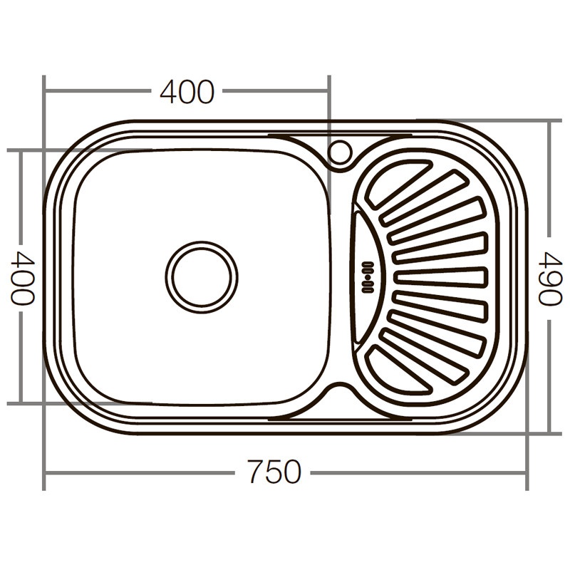 Мийка для кухні із нержавіючої сталі прямокутна ZERIX Z7549-08-180D 750x490x180мм мікротекстура 0.8мм із сифоном ZX1607